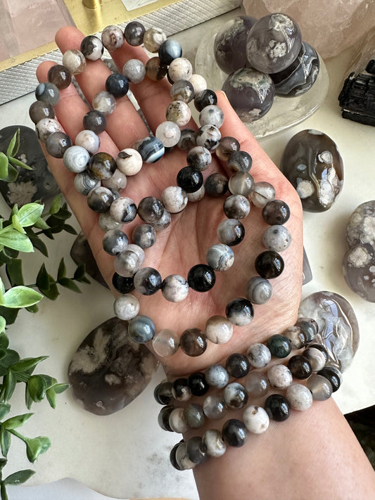 BLACK FLOWER AGATE BRACELET