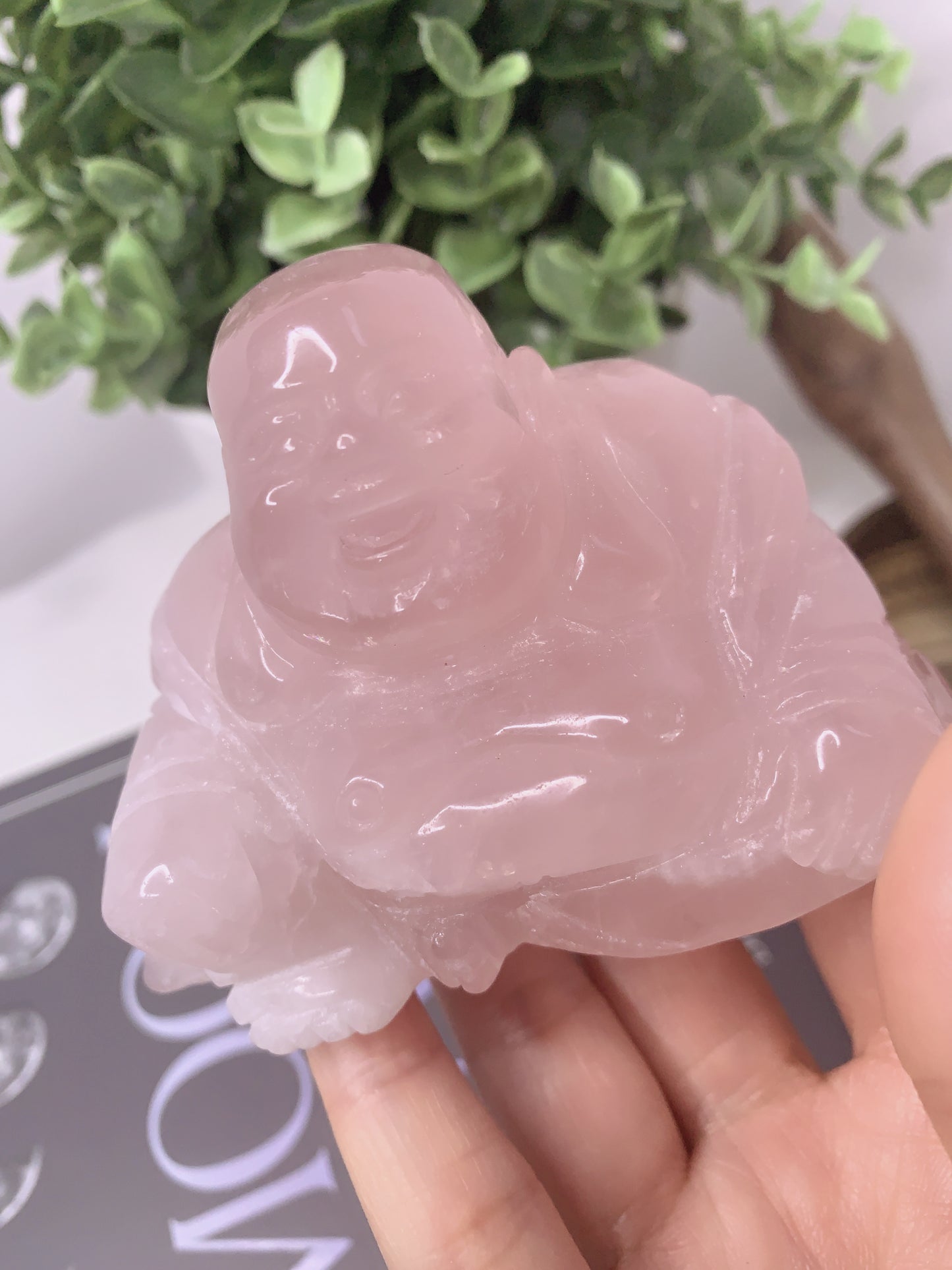 ROSE QUARTZ SITTING LAUGHING BUDDHA