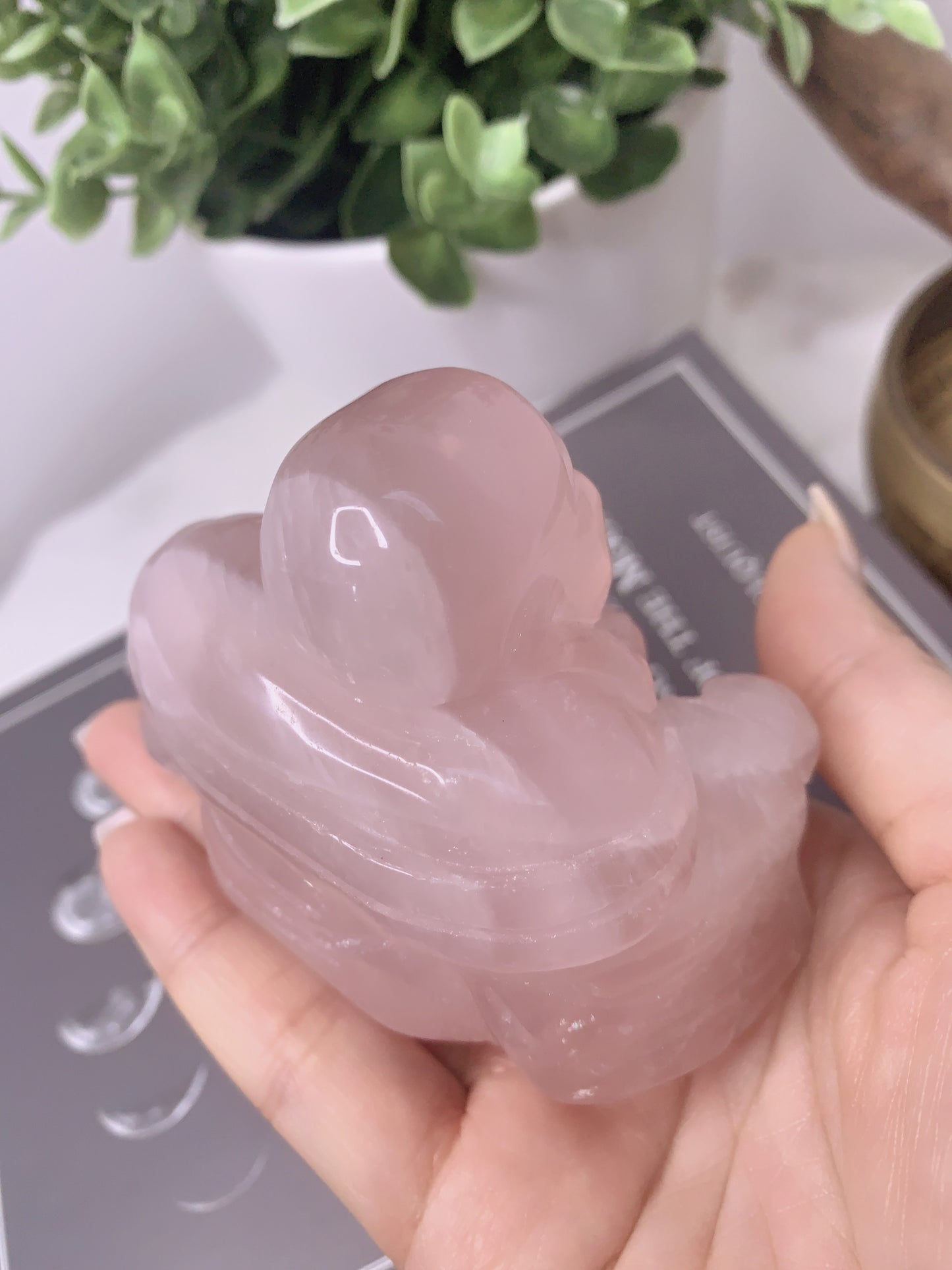 ROSE QUARTZ SITTING LAUGHING BUDDHA